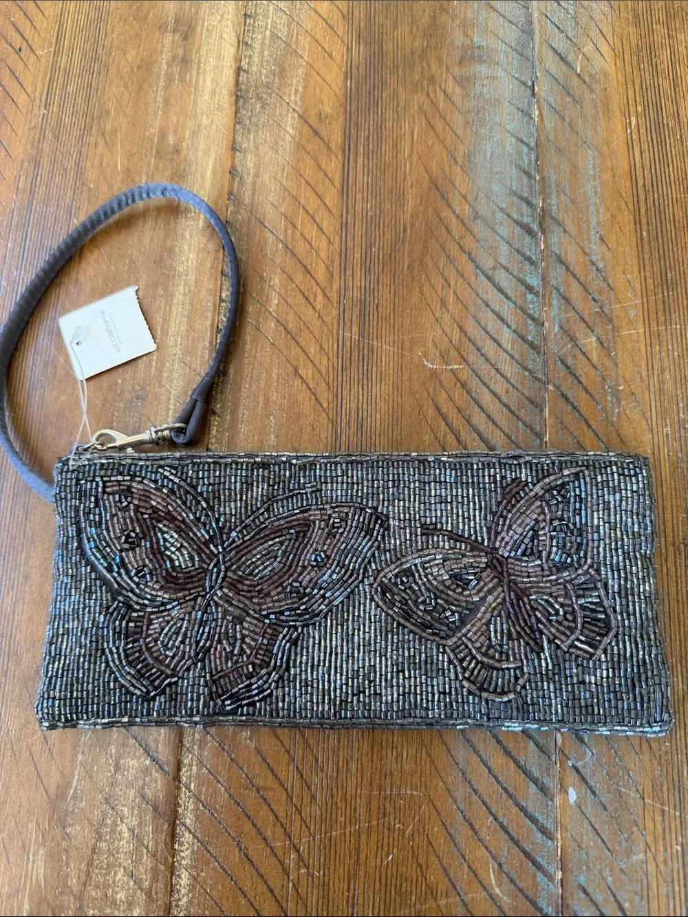 Women’s Vintage Liz Claiborne Beaded Bag Butterfly Wristlet Clutch New NWT